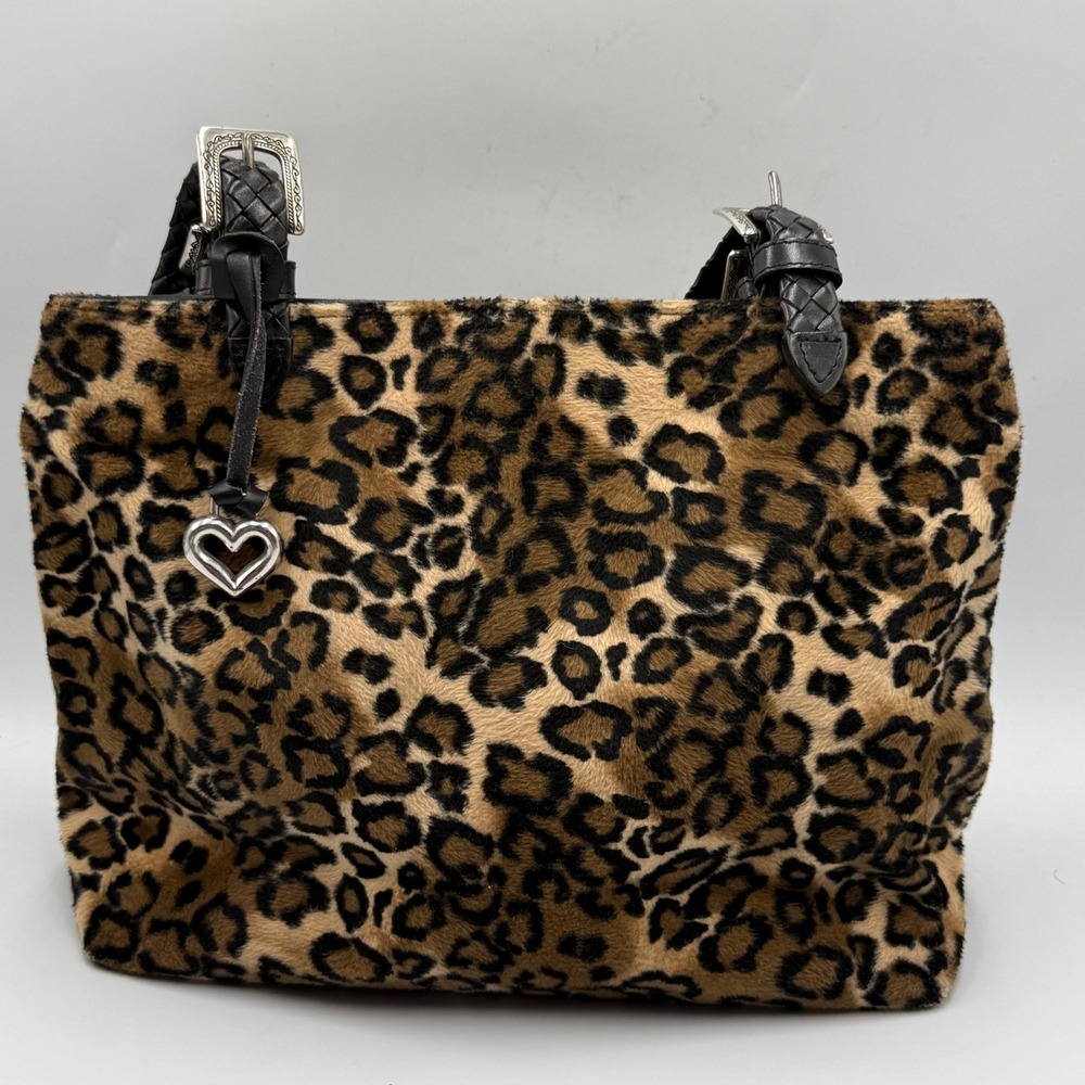Brighton Leopard Print Faux Fur Tote Bag Medium Brown Y2K Western Mob Wife Style